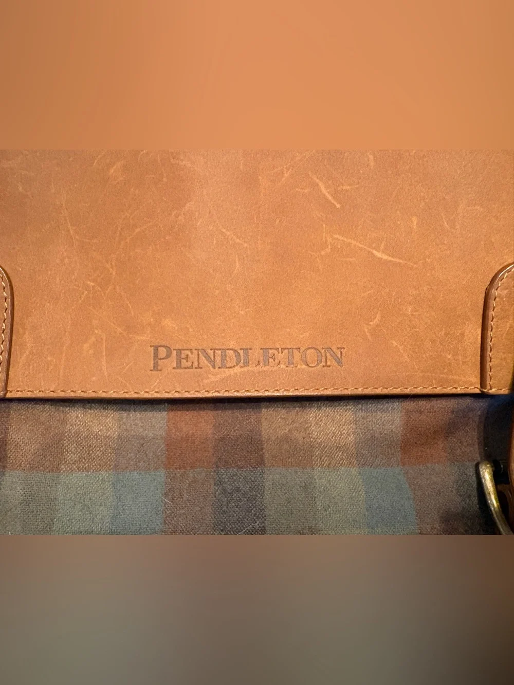 Pendleton Tan Leather-Trim Plaid Messenger Bag